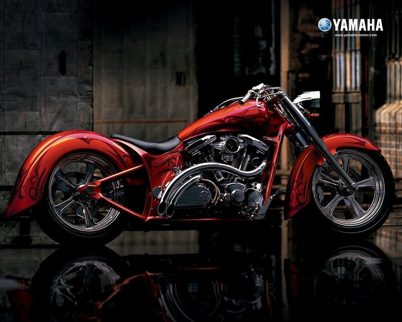 Red Yamaha custom chopper