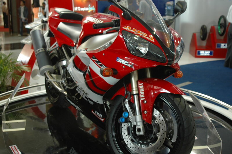 Red Yamaha sport motorcycle on display