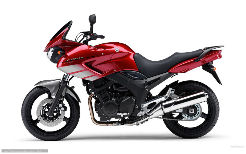 Red Yamaha TDM Motorcycle — Neutral, Photograph