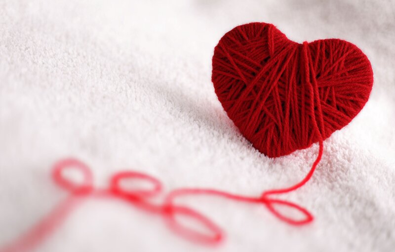 Red Yarn Heart — Calm, Photograph, Towel