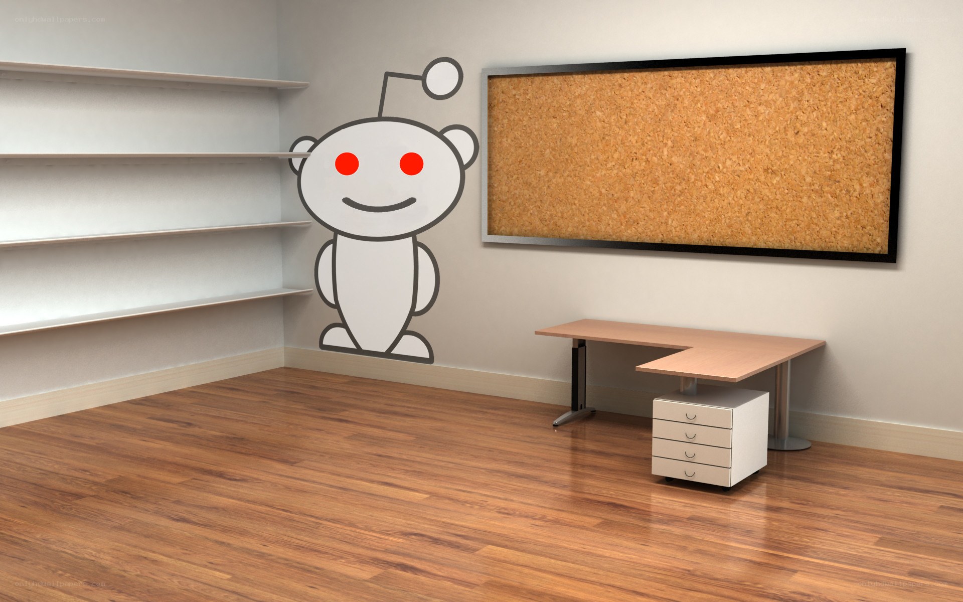 Reddit mascot in office corner