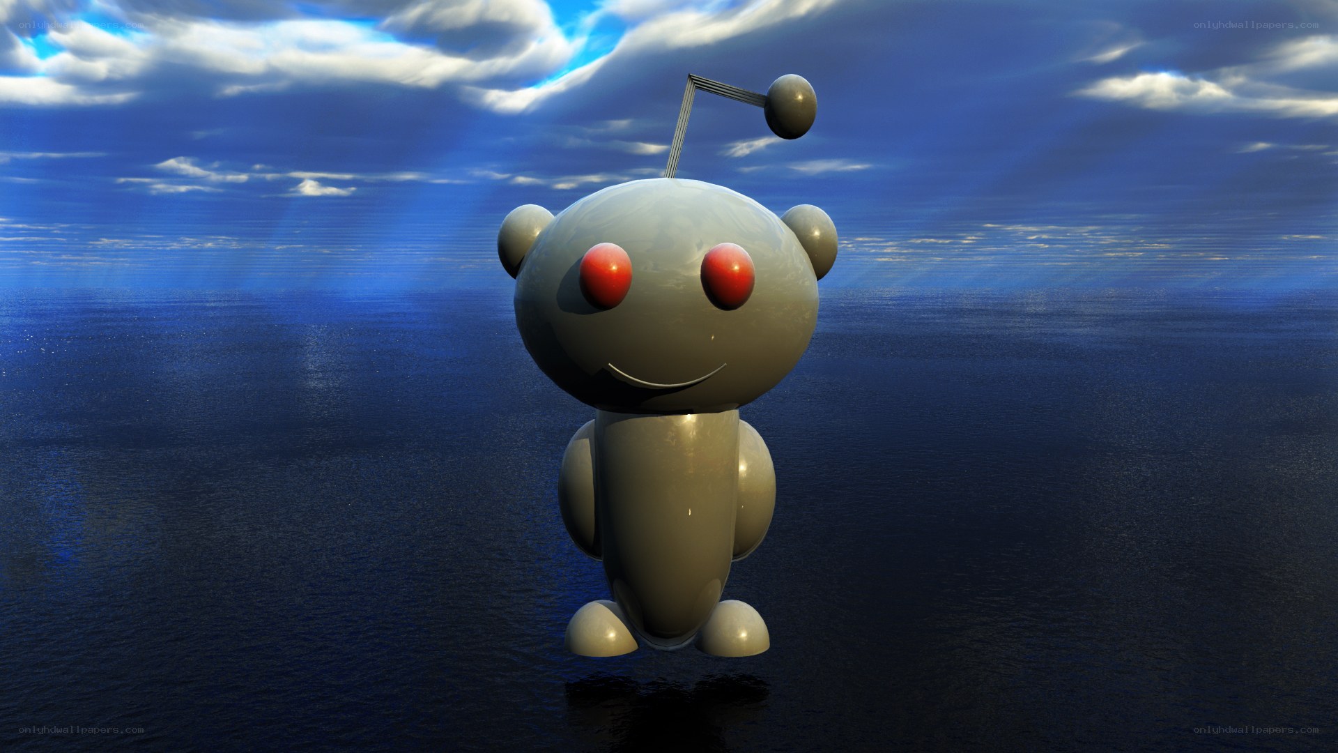 Reddit mascot on ocean