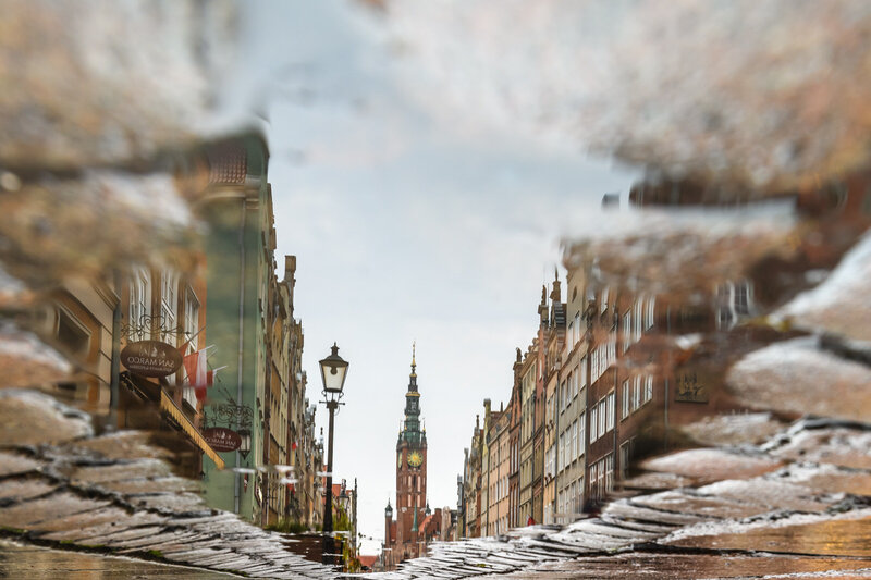 Reflection of City Street — Gray