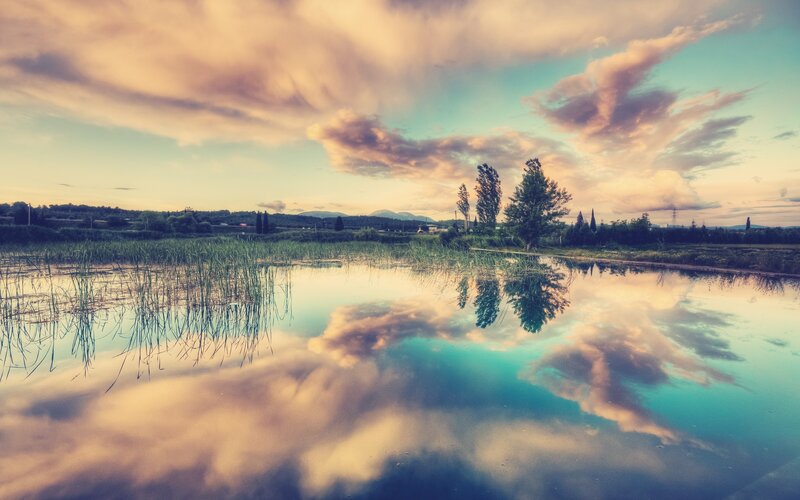 Reflection of Clouds in Pond — Blue