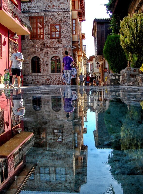 Reflections in a historic alley