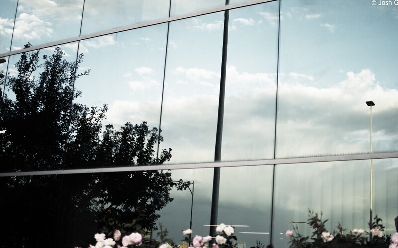 Reflections on a glass building