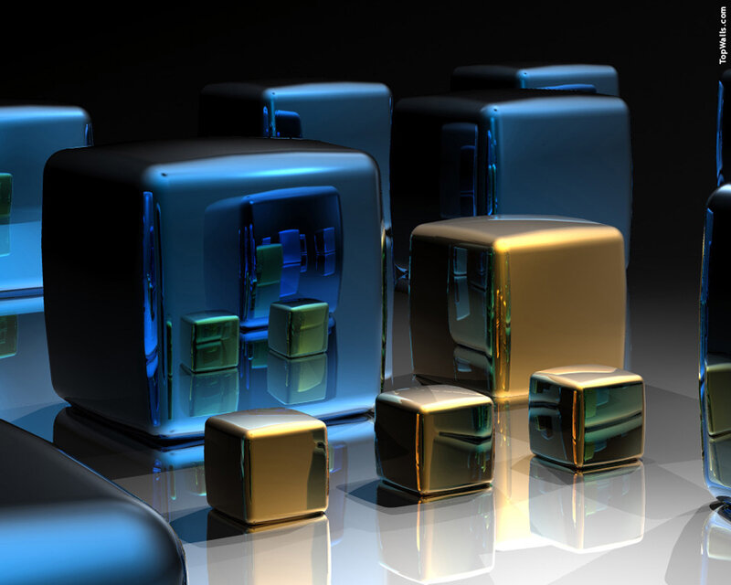 Reflective cubes on a glossy surface