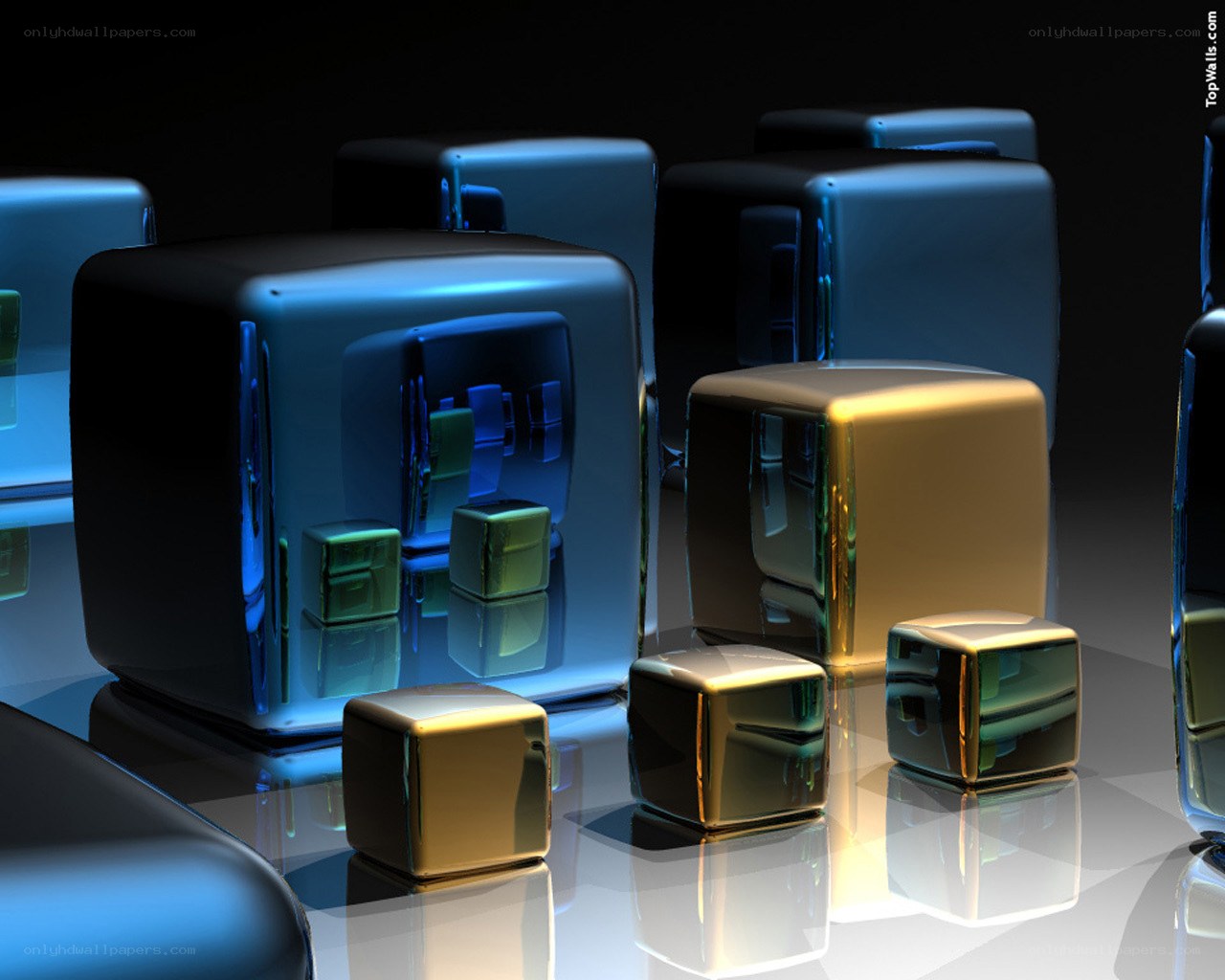 Reflective cubes on a glossy surface