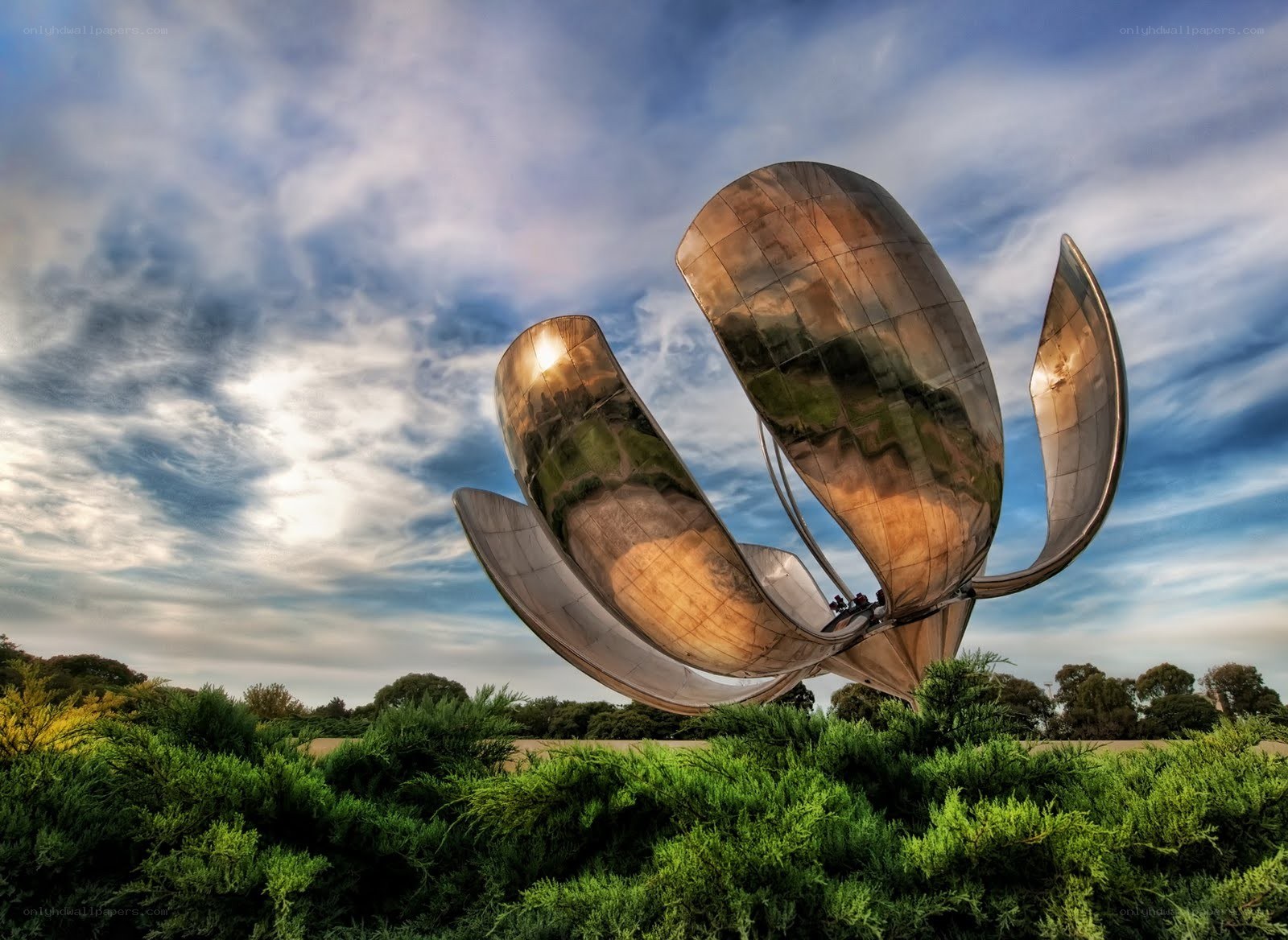 Reflective lotus sculpture