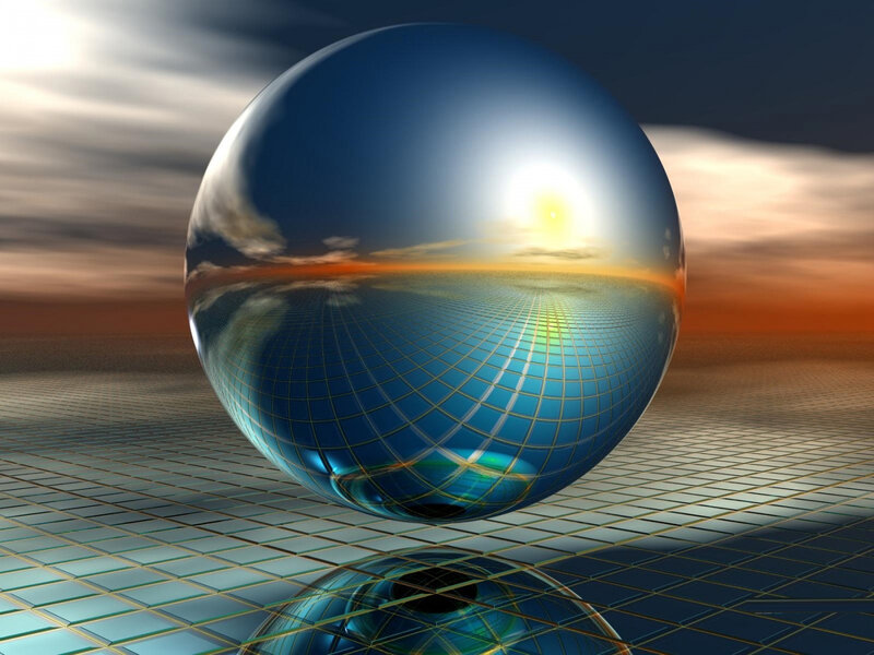 Reflective Sphere on Grid — Blue