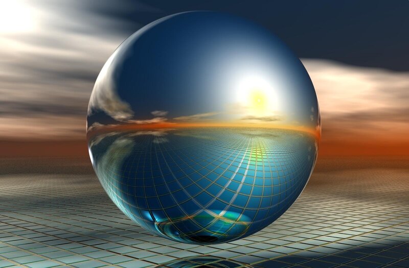 Reflective sphere on grid landscape