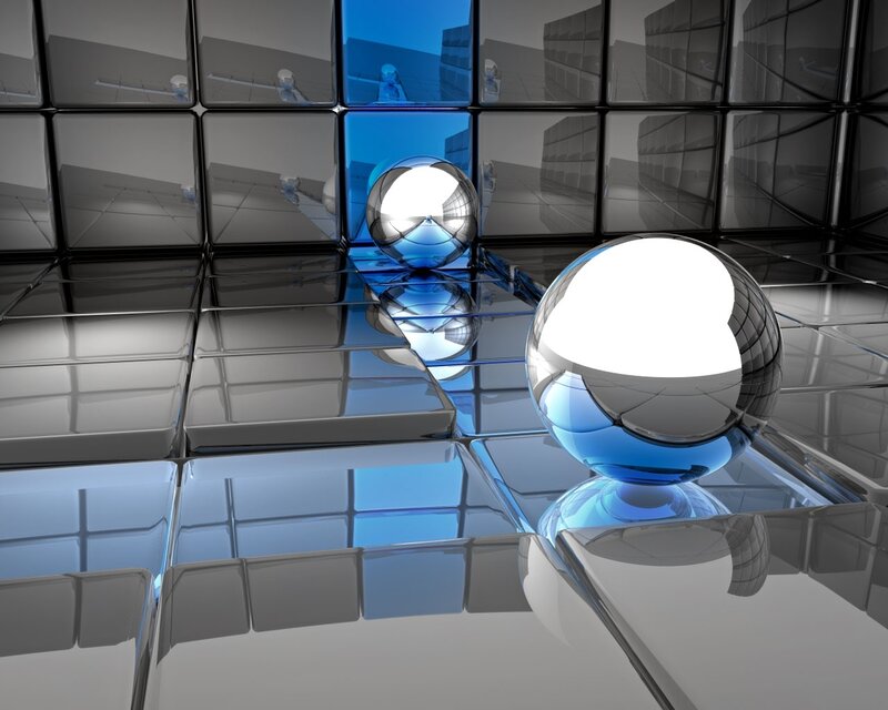 Reflective spheres in a glass room