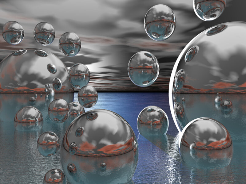 Reflective spheres in water