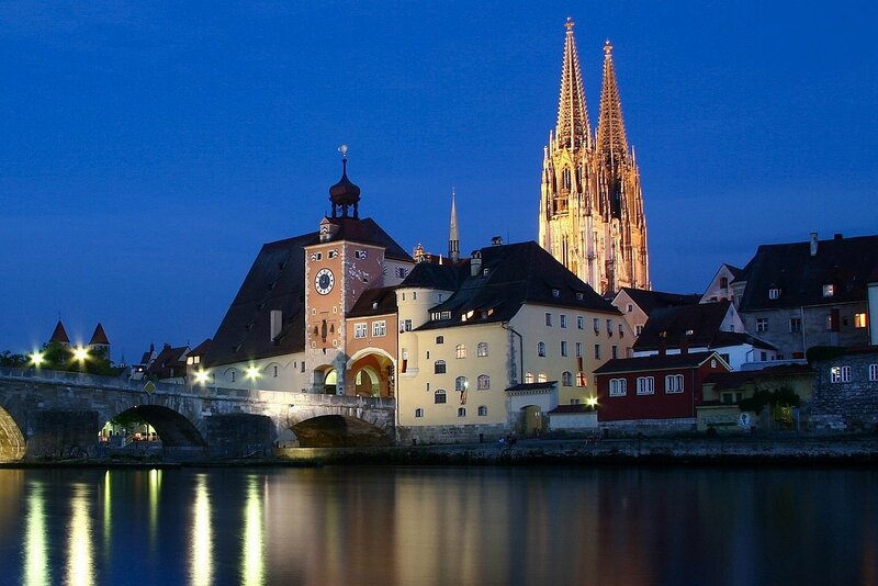 Regensburg at dusk with cathedral
