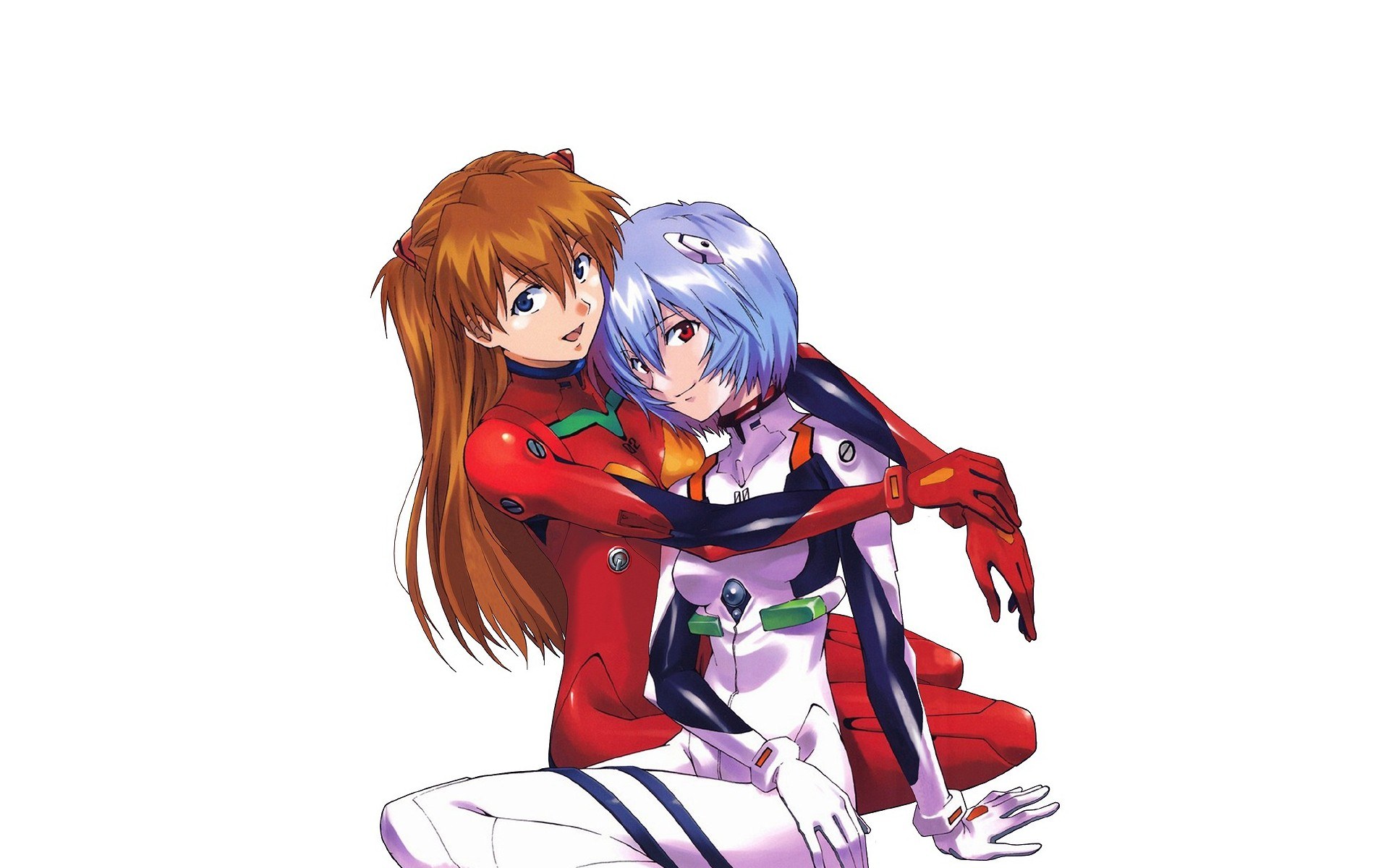 Rei and Asuka hugging