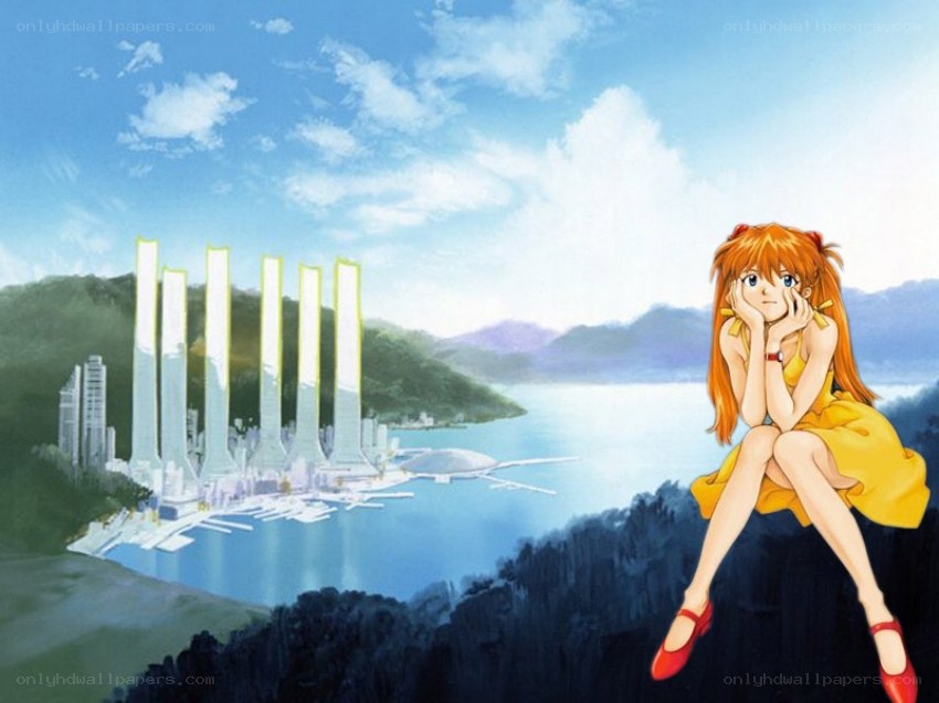 Rei Ayanami overlooking a futuristic city