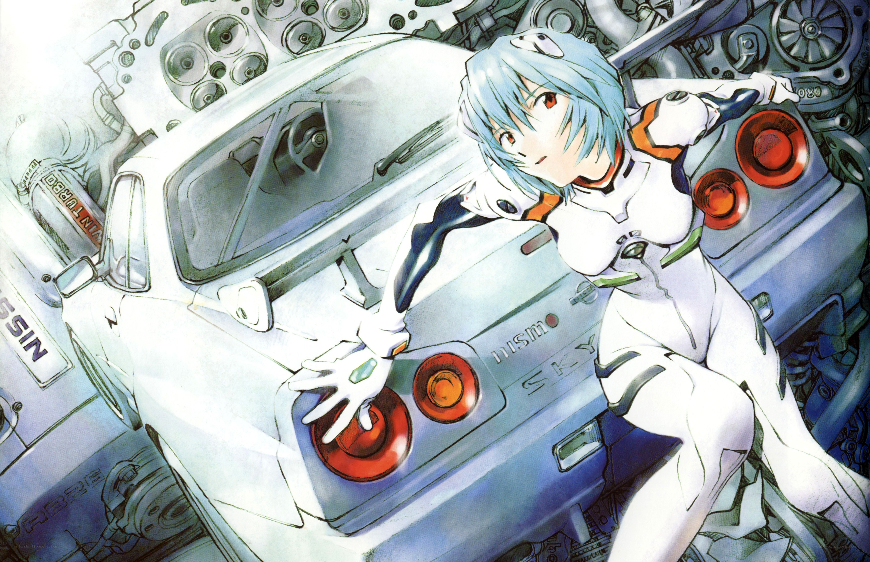 Rei Ayanami with a car