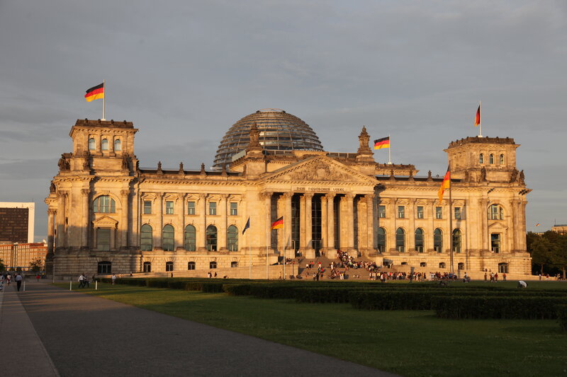 Reichstag building at sunset