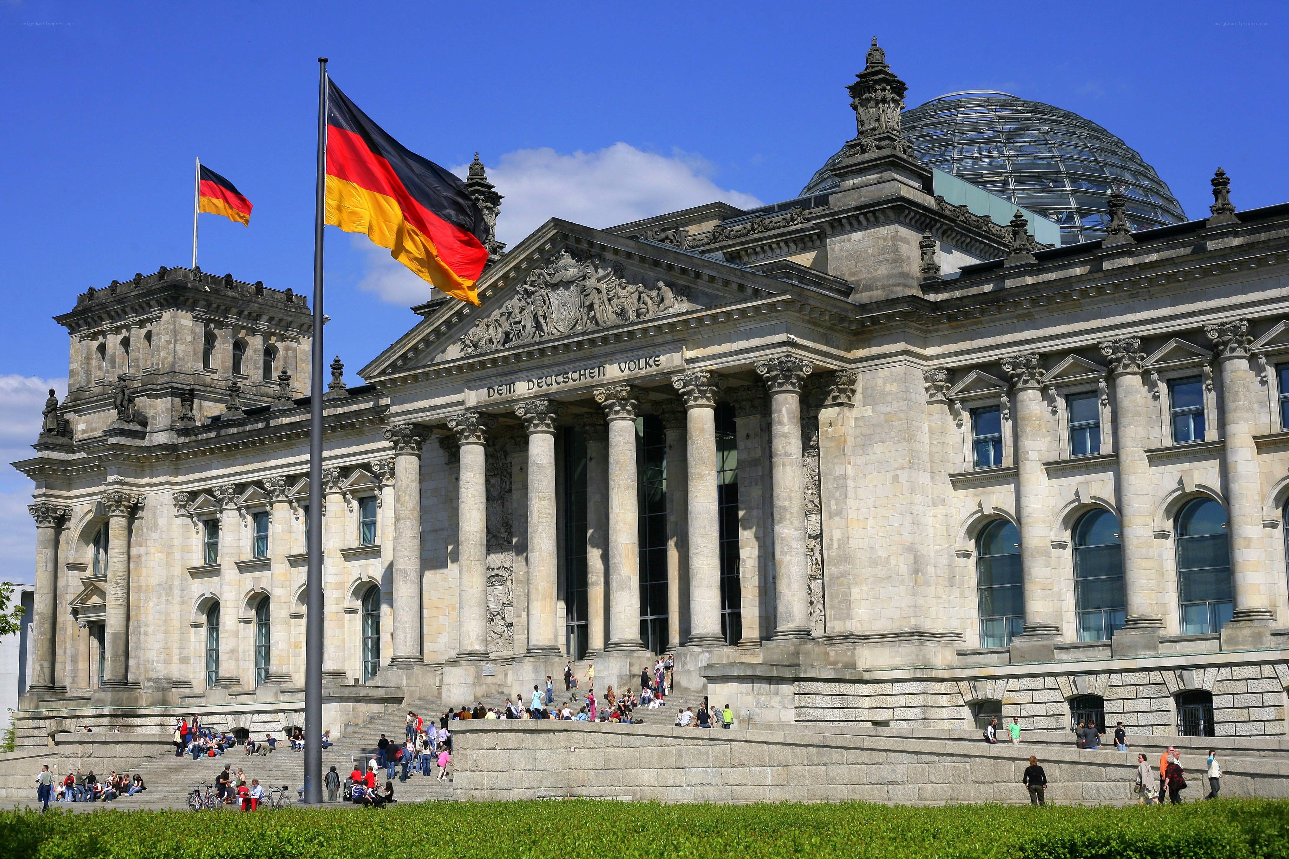 Reichstag building with German flag