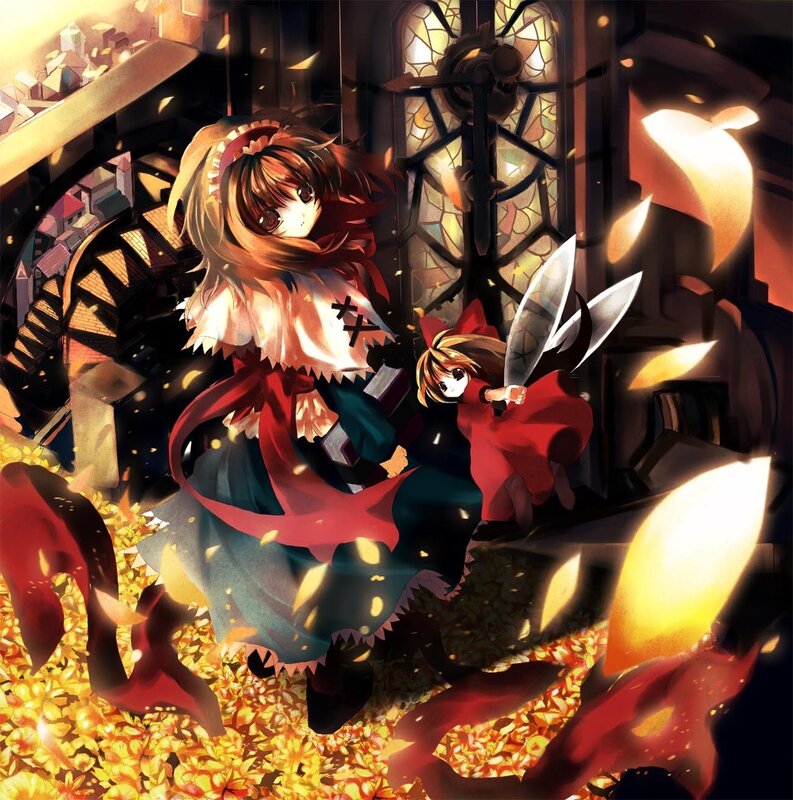 Reimu and Marisa in a fiery scene