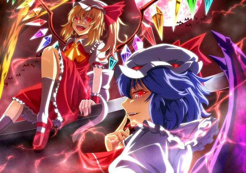 Reimu and Marisa in a magical battle