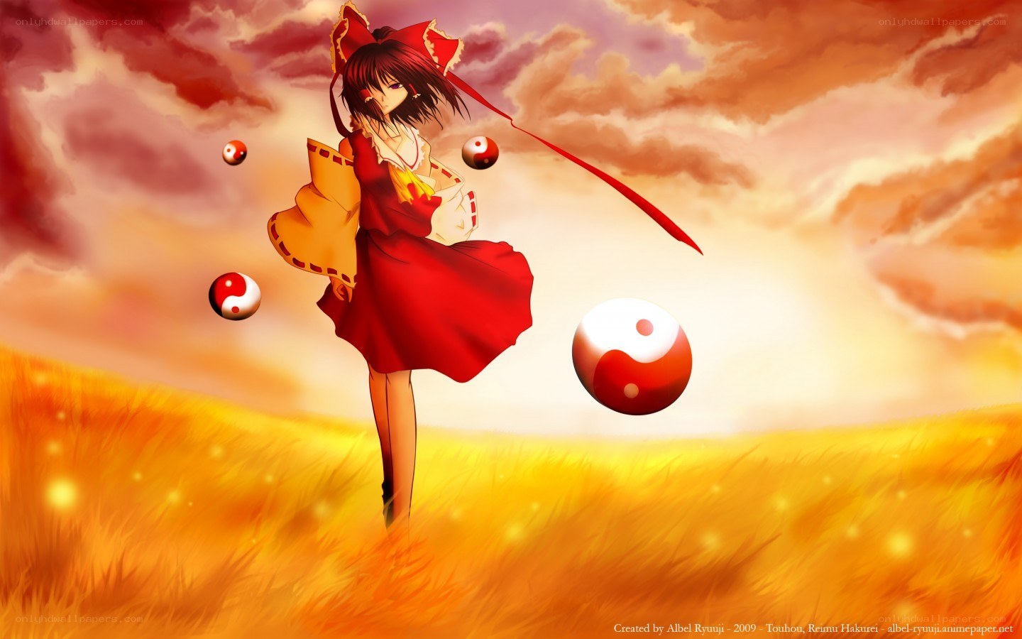 Reimu Hakurei in a field