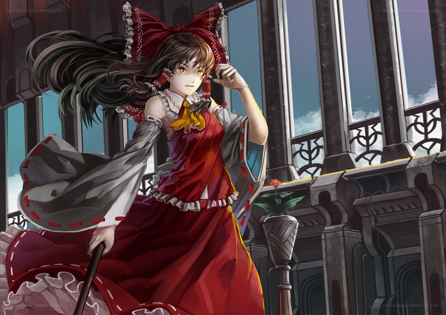 Reimu Hakurei on a balcony