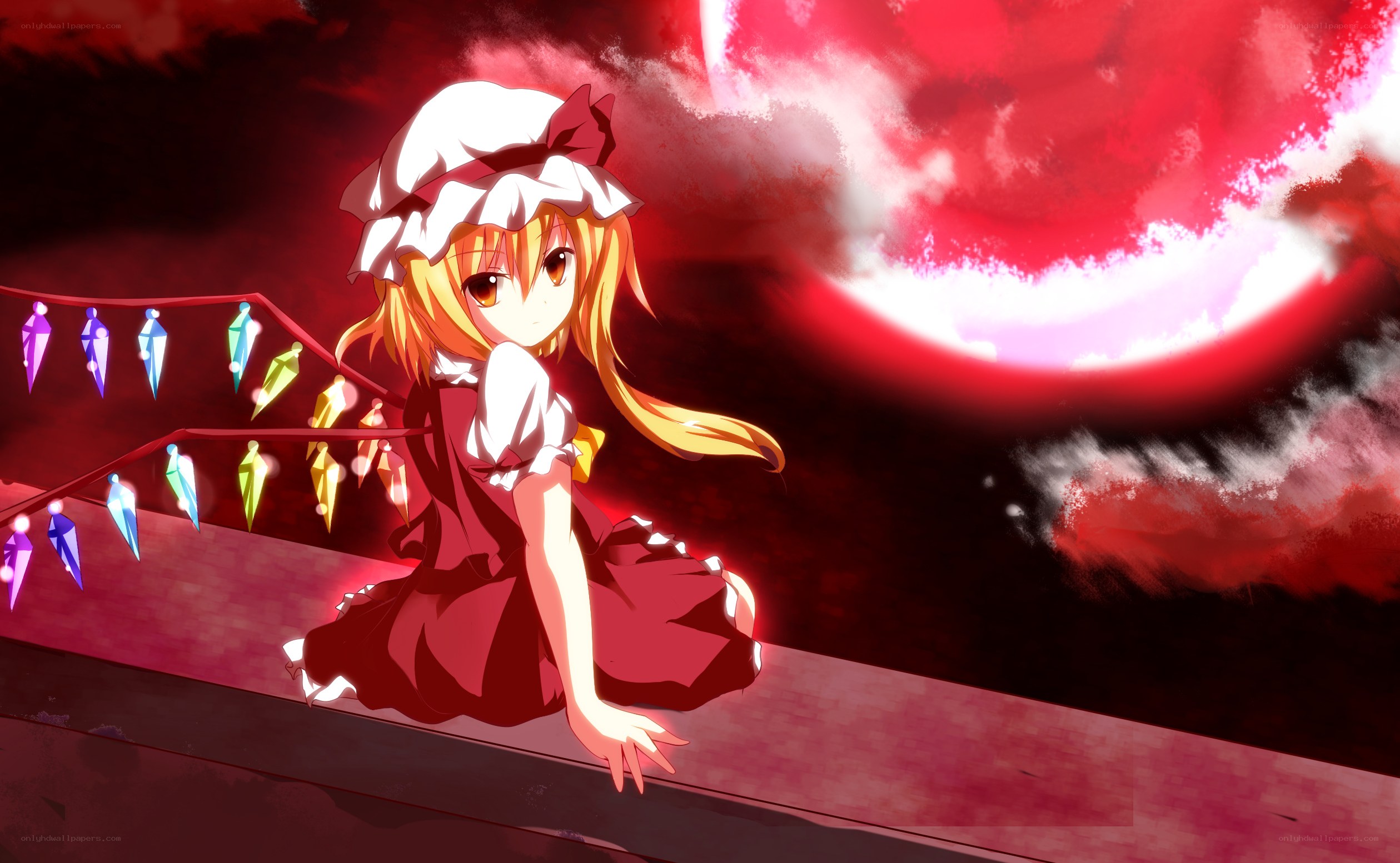 Reimu Hakurei under red moon