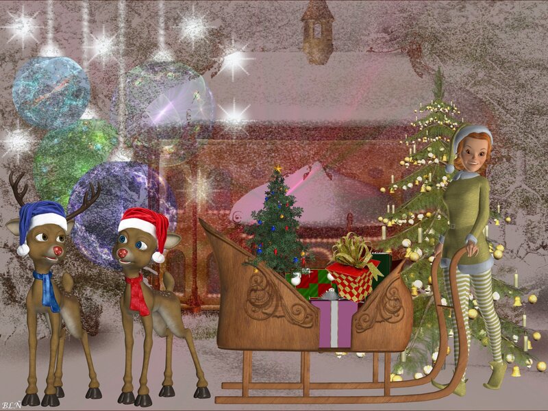 Reindeer and Elf with Sleigh