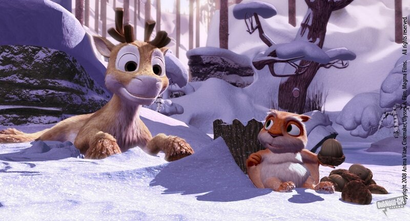 reindeer and squirrel in snow