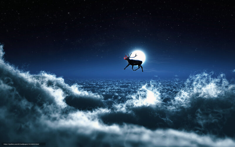 reindeer flying over clouds