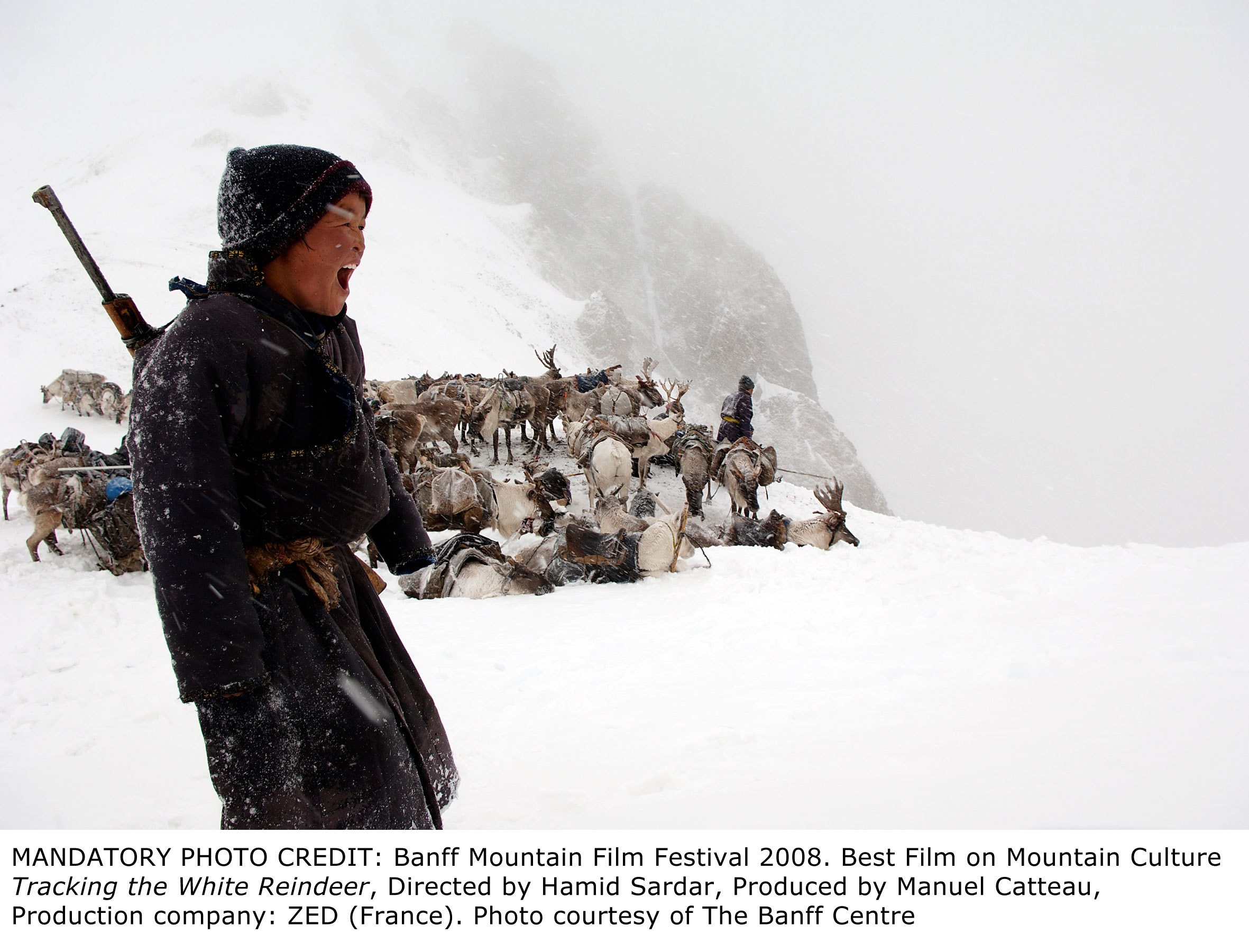 Reindeer herder in snowstorm