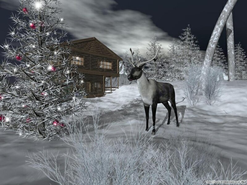 Reindeer in snowy village