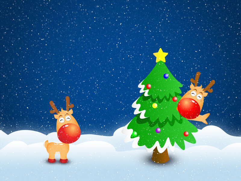 Reindeer Near Christmas Tree