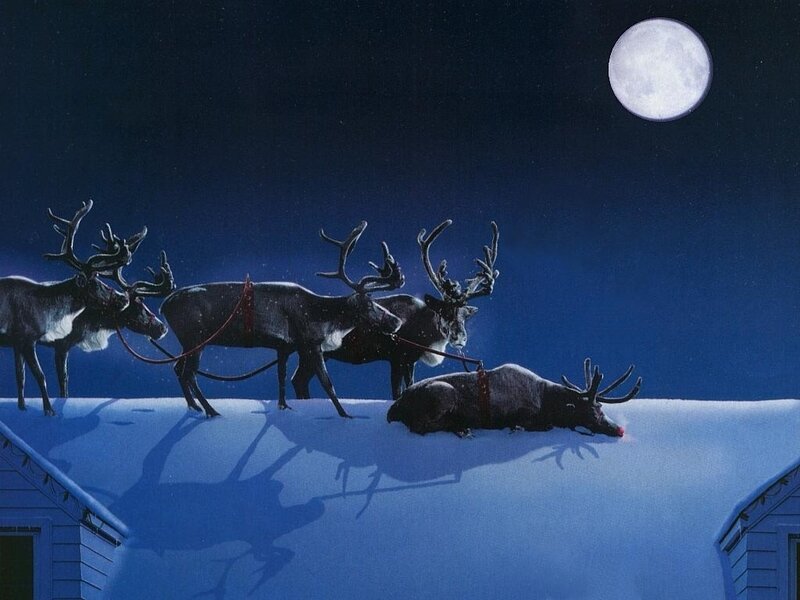 Reindeer on a snowy roof