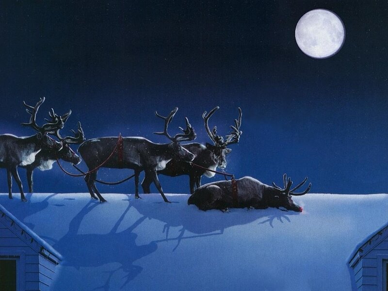 Reindeer on Roof — Blue, Serene