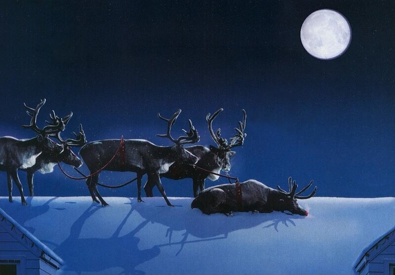 Reindeer on Roof — Blue