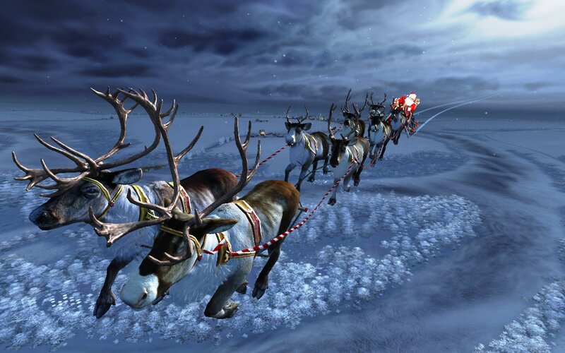 Reindeer Pulling Sleigh — Blue, Dramatic