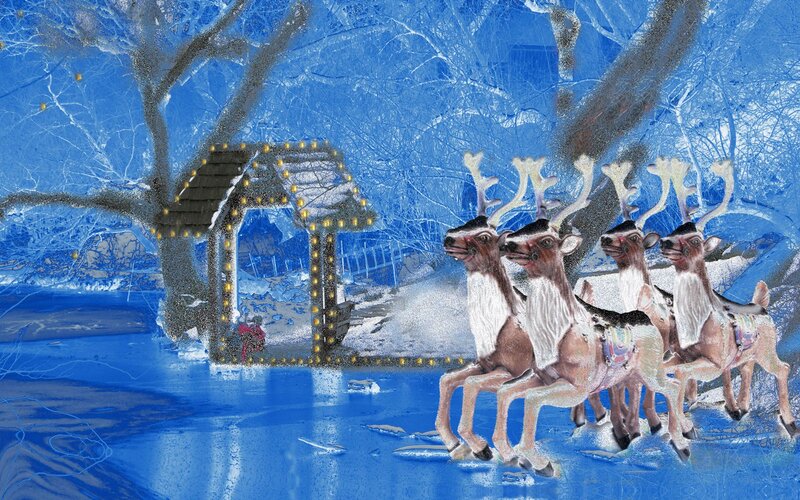 Reindeer Pulling Sleigh — Blue, Frosty