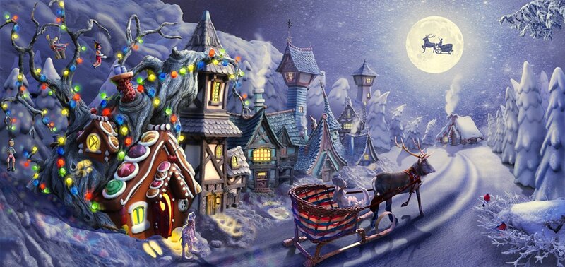 Reindeer Pulling Sleigh — Blue, Magical