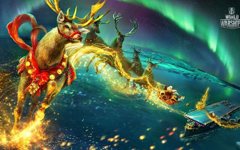 Reindeer Pulling Sleigh — Green, Magical