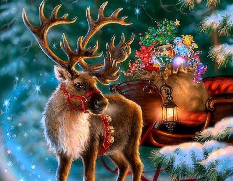 Reindeer Pulling Sleigh — Green