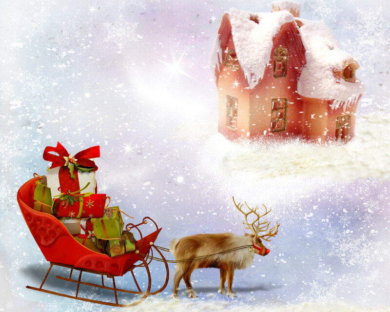 Reindeer Pulling Sleigh — Red, Festive