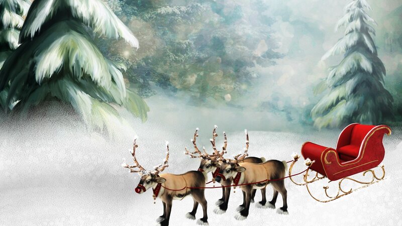 Reindeer Pulling Sleigh — Red