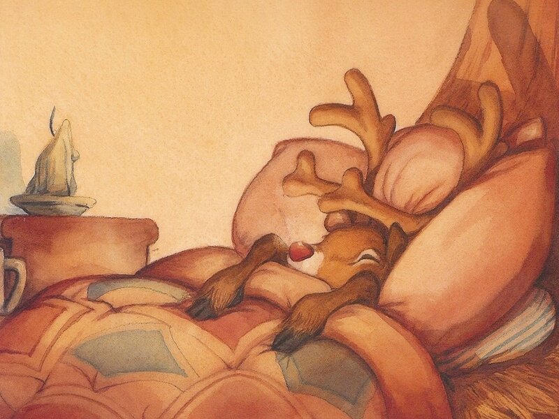 Reindeer Sleeping in Bed