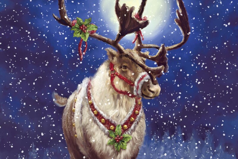 Reindeer with Antlers — Blue, Festive, Night