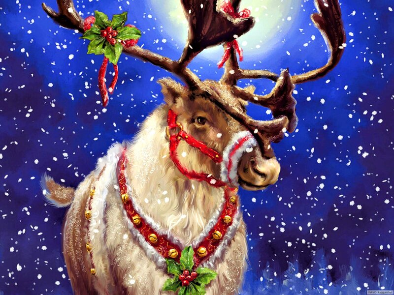 Reindeer with Holly — Blue