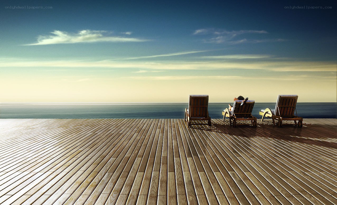 Relaxing on a wooden deck