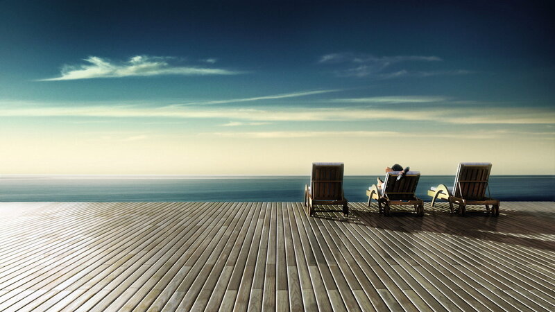 Relaxing on a wooden deck