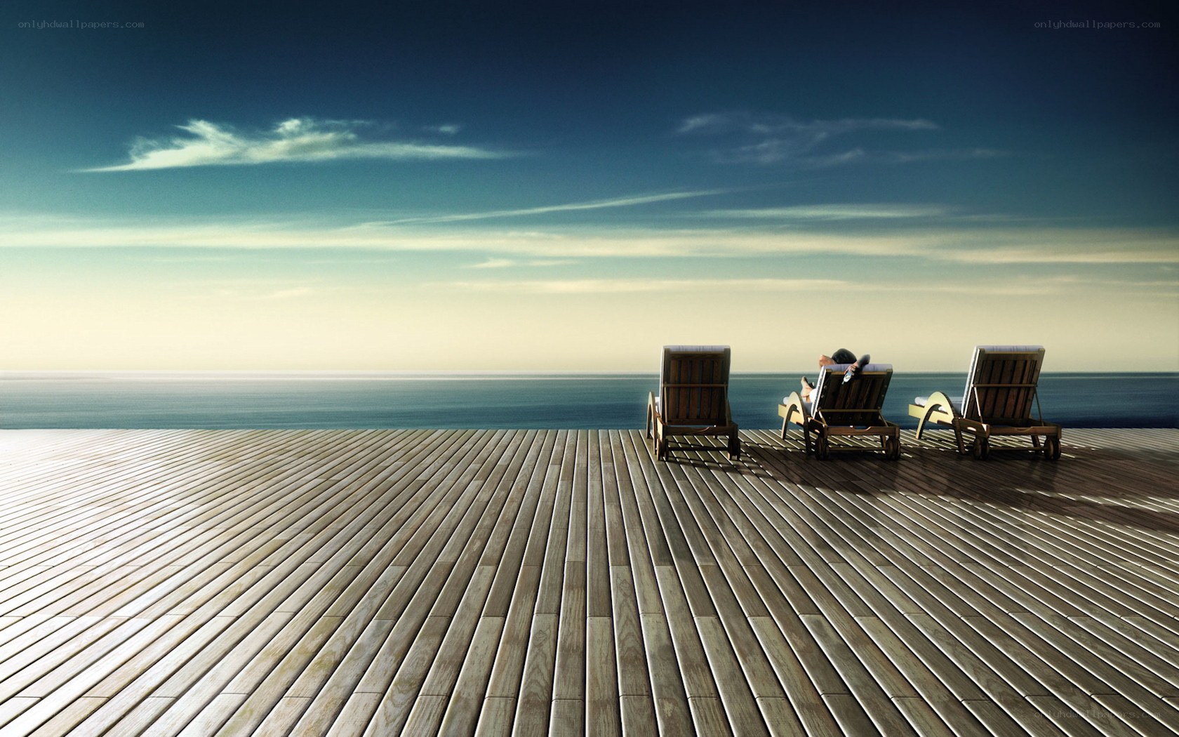 Relaxing on a wooden deck